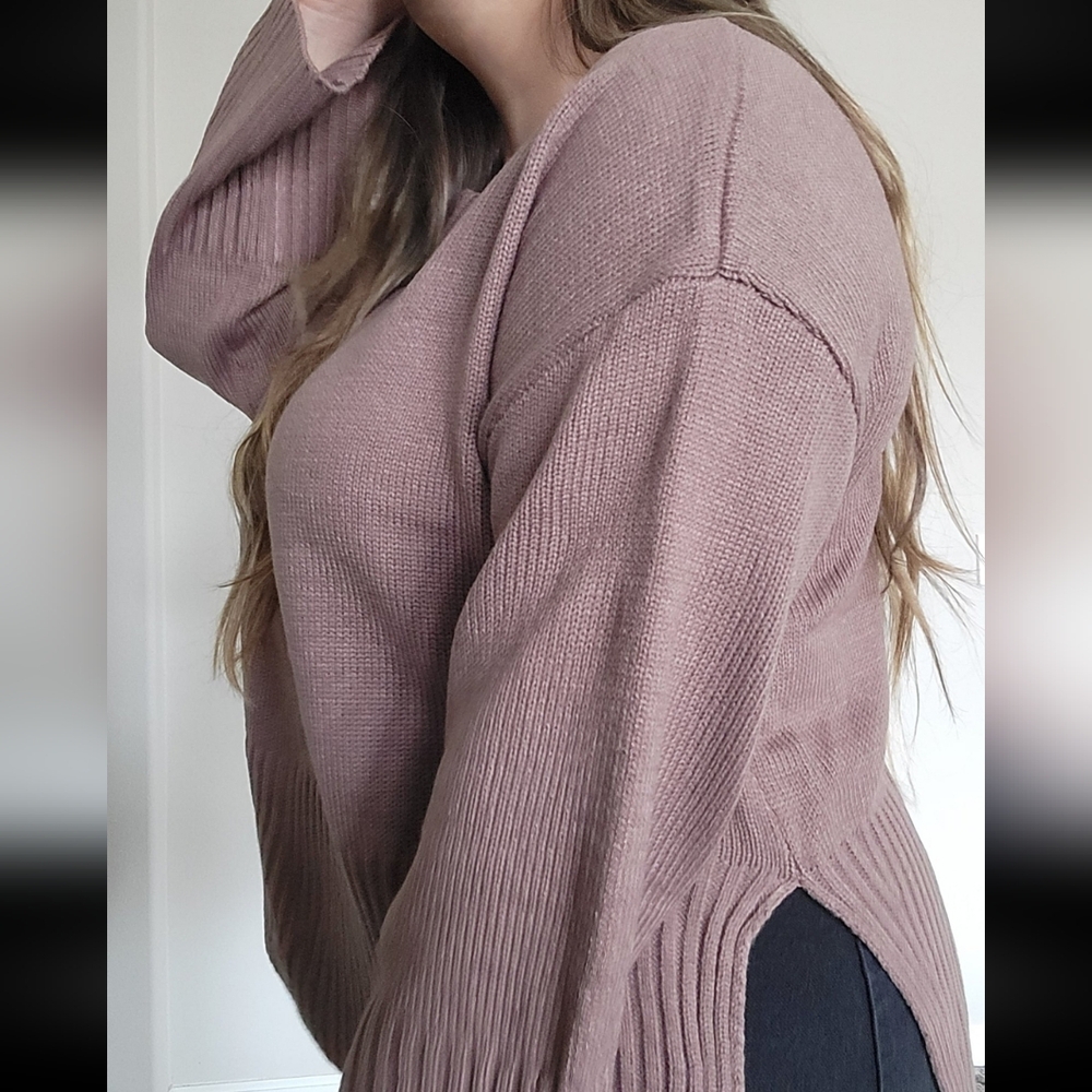 Wide Sleeve Side Slit Sweater